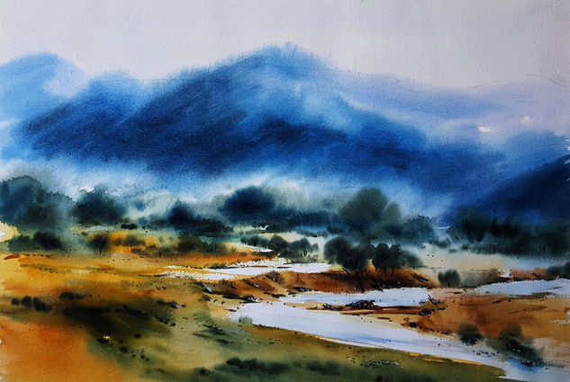 paisaje con rio Watercolour Paper Landscaping