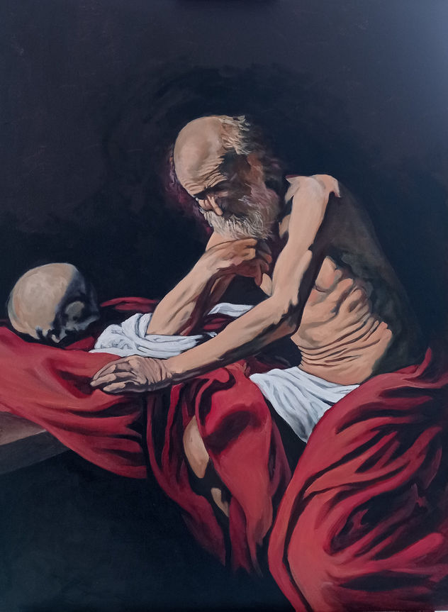 San Jerónimo meditando. Copia de obra de Caravaggio.