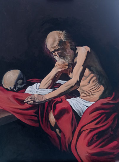 San Jerónimo meditando. Copia de obra de Caravaggio. Óleo Lienzo Figura