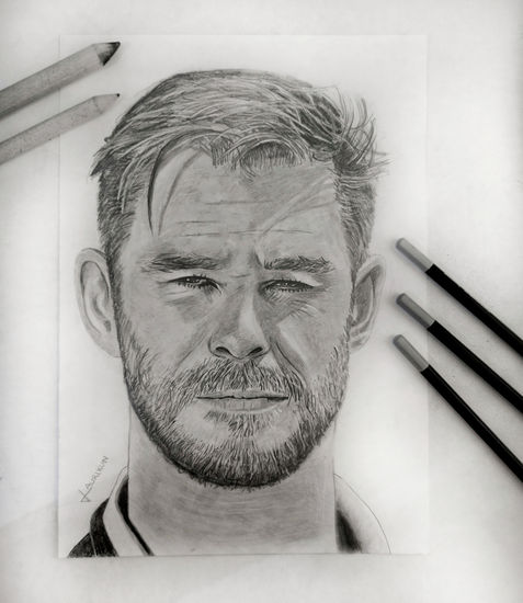 Retrato realista de Chris Hemsworth (Thor) Graphite