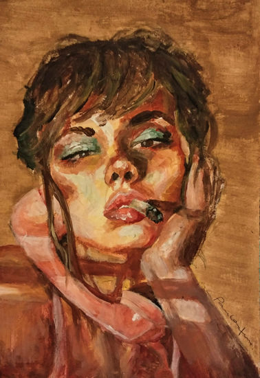 Girl Portrait on the phone Acrylic Paper Portrait