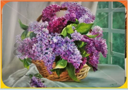 Cesto con lilas Óleo Lienzo Floral