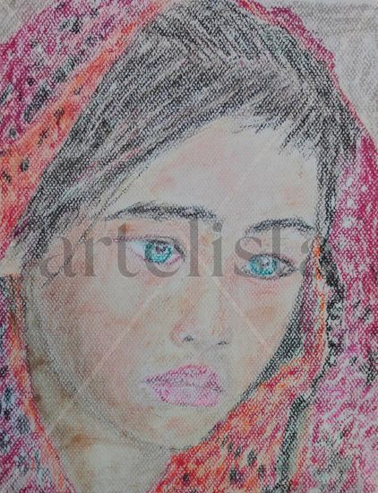 Chica triste Pastel Paper Figure Painting