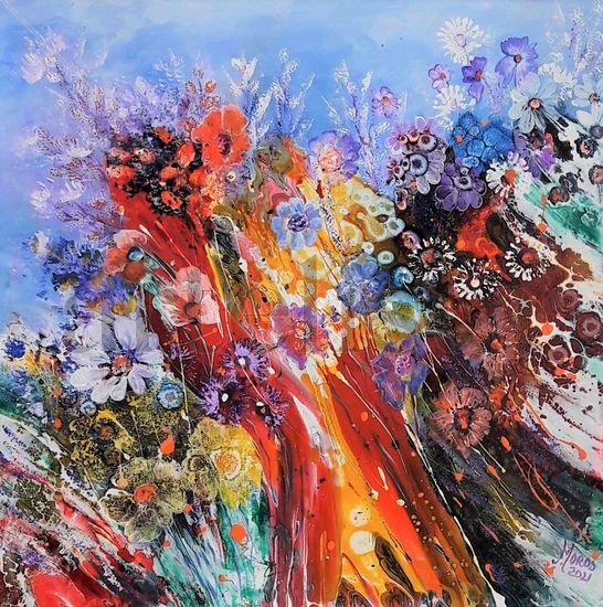 SOLD  Wild Flowers Acrylic Canvas Floral Painting