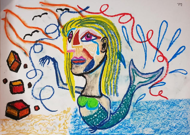 Sirena Muriendo Pastel Papel Marina