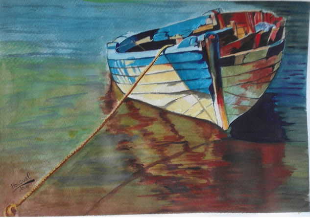 Barca amarrada Watercolour Paper Marine Painting