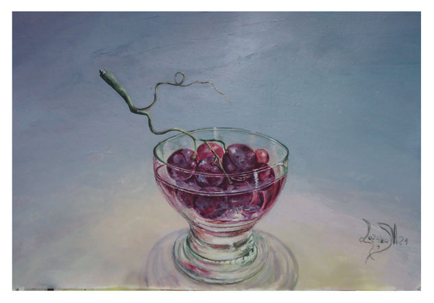 Uvas moradas y copa Watercolour Paper Still Life Paintings