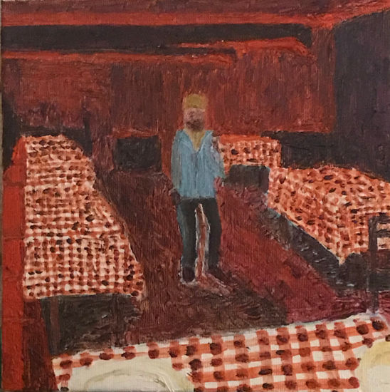 Self-portrait in Buey Restaurant Oil Canvas Portrait