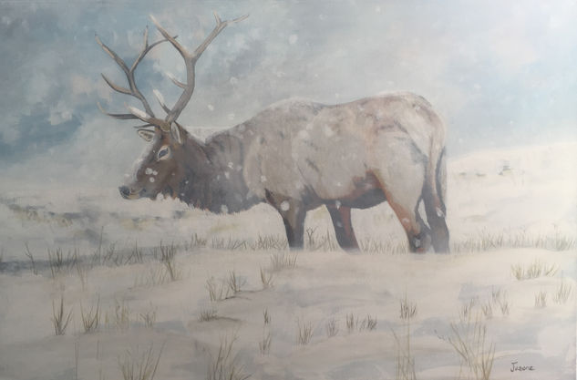 Elk in snow Acrylic Canvas Animals