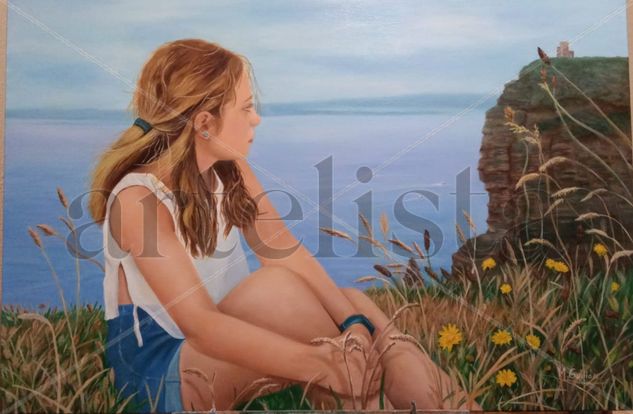 Contemplando el acantilado Oil Canvas Portrait