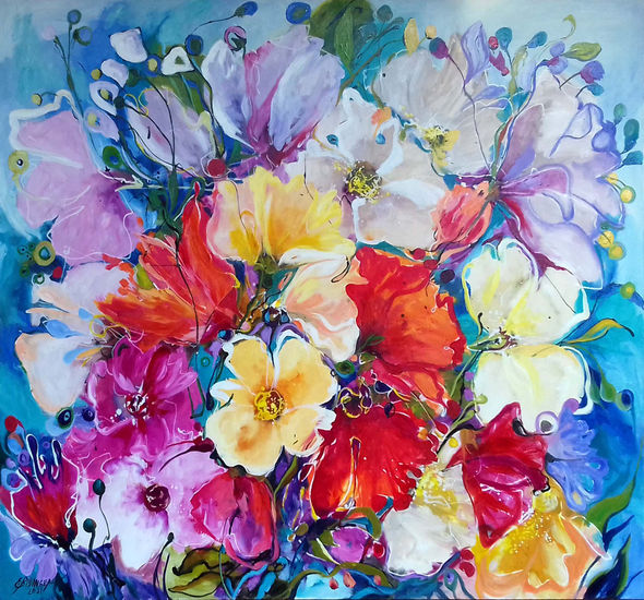 Days that give flowers ,abstract Bissinger Oil Canvas Floral Painting