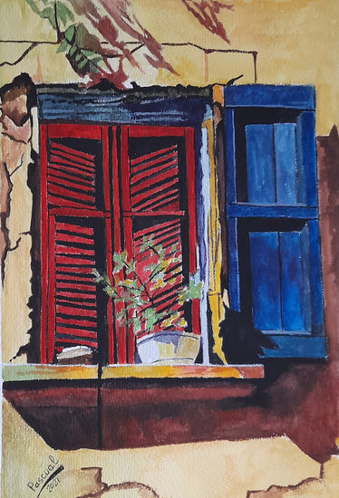 Ventana rural Acuarela Papel Figura