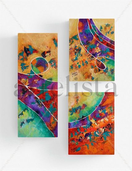 SOLD Abstract Triptych Acrílico Lienzo Paisaje