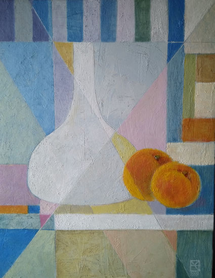 Vasija blanca y melocotones Oil Canvas Still Life Paintings