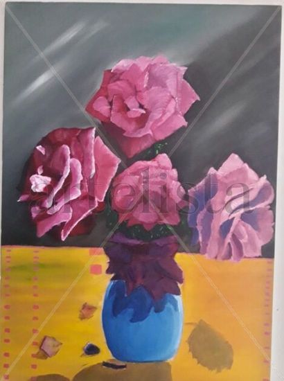 "Rosas de mí hogar" Oil Canvas Floral Painting