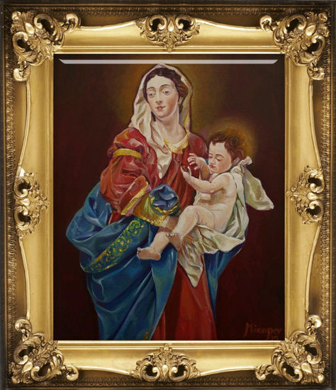 VIrgen con niño Oil Canvas Portrait