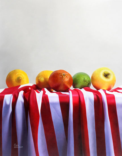 Stripes & Fruits Óleo Lienzo Bodegones