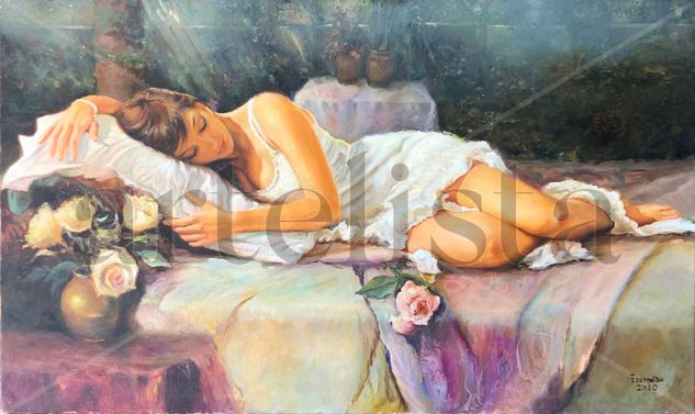 La siesta en el jardín Oil Canvas Figure Painting