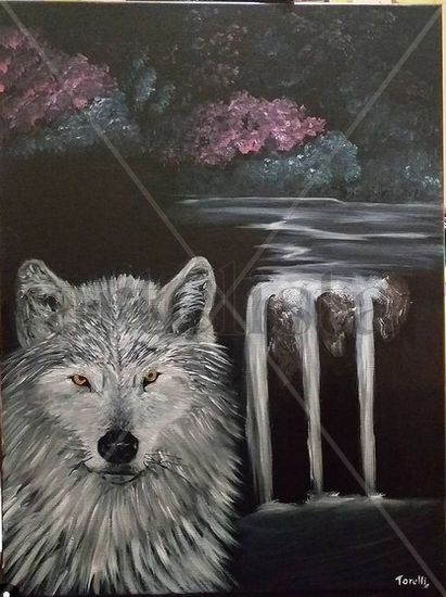 CANIS LUPUS ARCTOS Mixed media Canvas Figure Painting