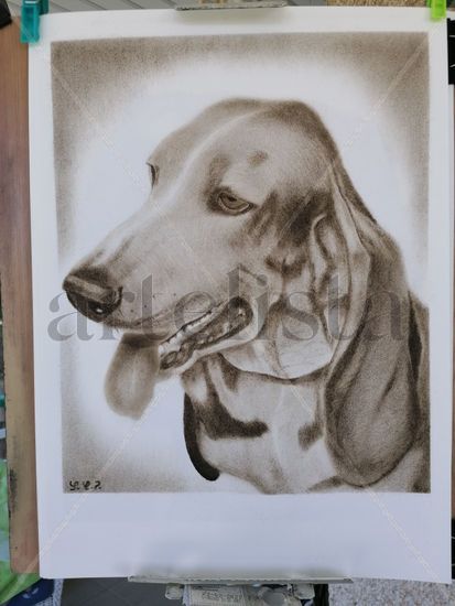 Basset Oil Paper Figure Painting