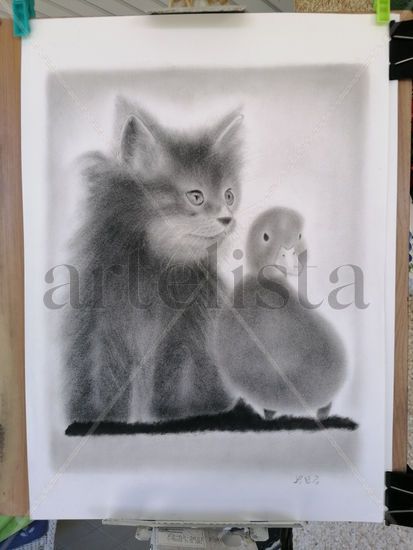 Gatito y patito Oil Paper Animals