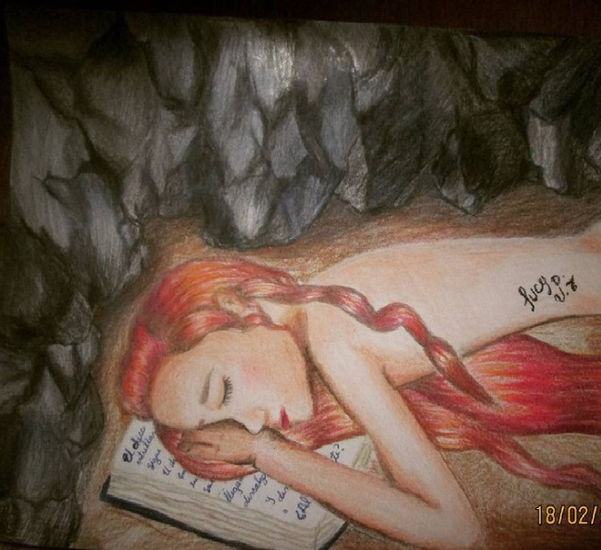 Desnuda; lectura en una cueva Mixed Media