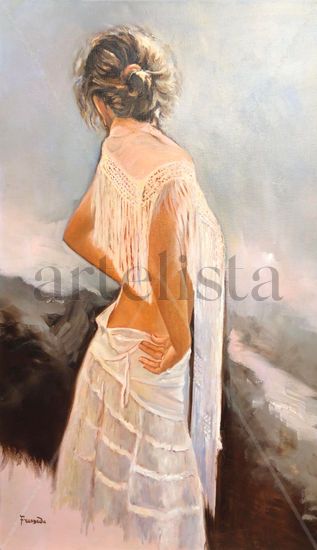 EL MANTON ROSA Oil Canvas Figure Painting