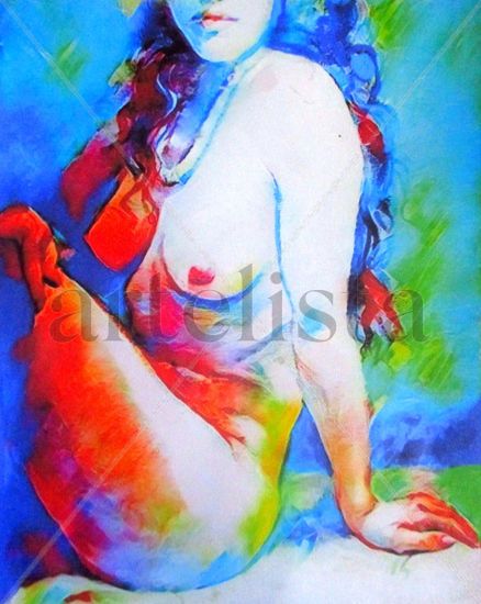 Silently Seated Acrylic Canvas Nude Paintings