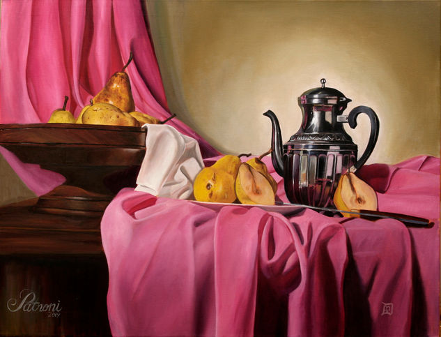 Peras en paño rosa Oil Canvas Still Life Paintings