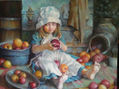 niña con frutas