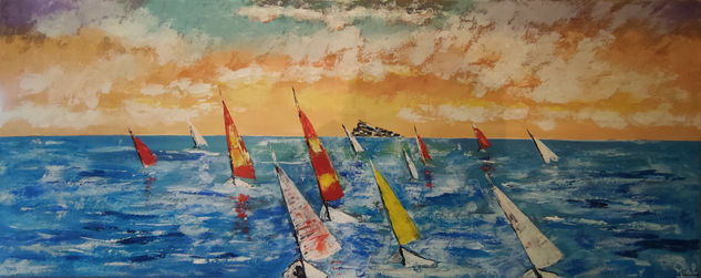 Regata en Benidorm Acrylic Canvas Marine Painting