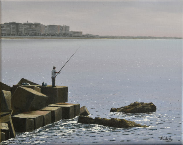 PESCANDO EN LOS BLOQUES Óleo Lienzo Marina