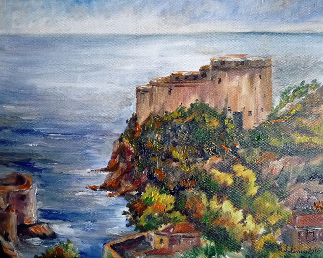 "Fortaleza en Dubrovnik" Oil Panel Marine Painting