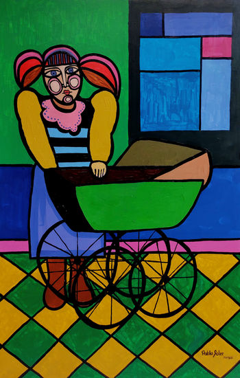 La piba del cochecito vacío Acrylic Panel Figure Painting