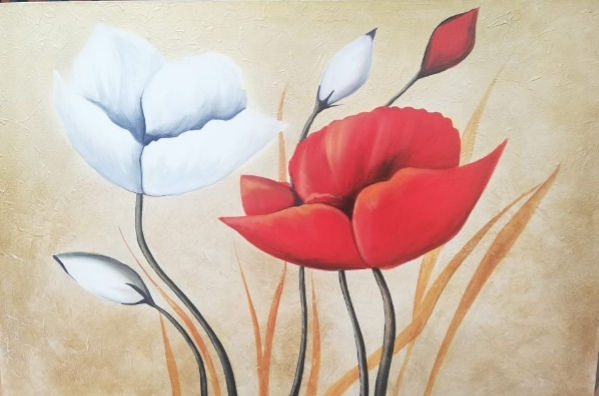 Flores entre dorados Oil Canvas Floral Painting