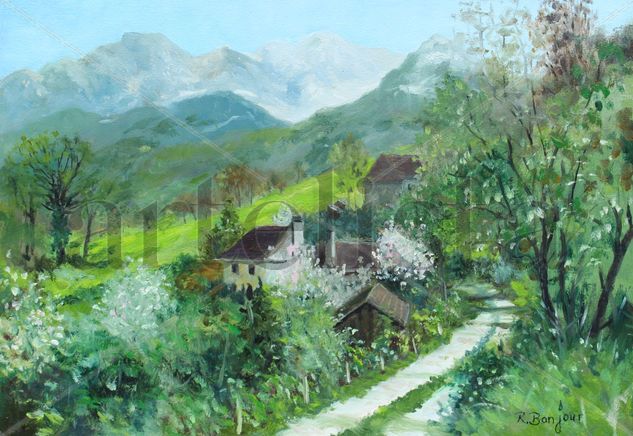 Hamlet of Artigues-Pyrenees Oil Panel Landscaping