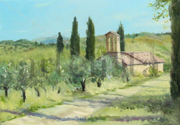 Provencal Chapel Oil Panel Landscaping