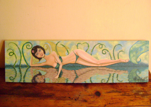 Ondina en el Lago Oil Panel Figure Painting