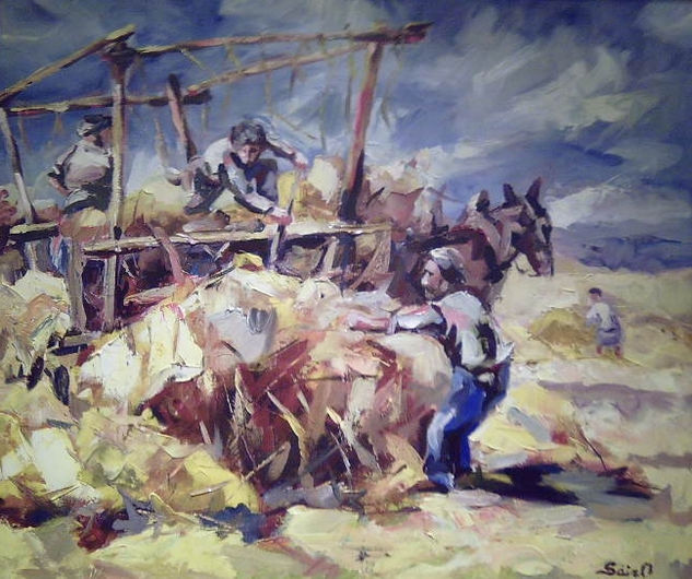 'Siega con burros' Oil Canvas Landscaping