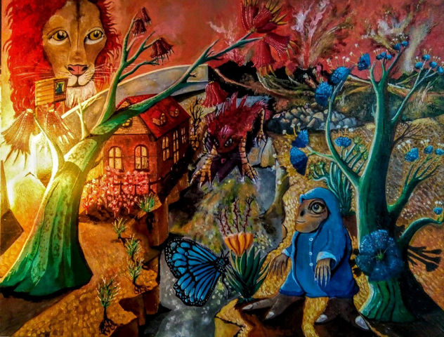 león, duende ,y mariposa
