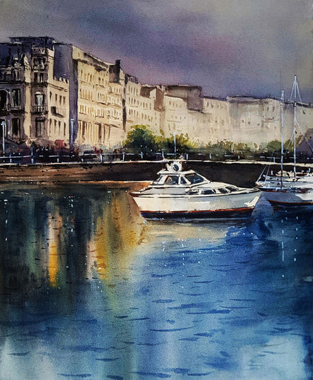 puerto deportivo Watercolour Paper Marine Painting