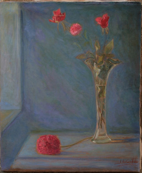 "Florero con flores" Oil Canvas Floral Painting