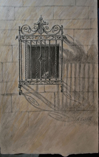 "Reja de ventana con paloma, Ciudad Rodrigo" Ink