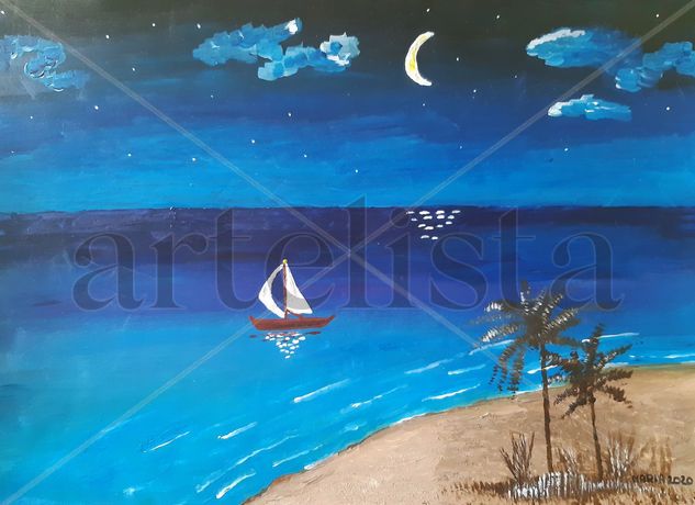 Mar en calma Acrylic Paper Marine Painting