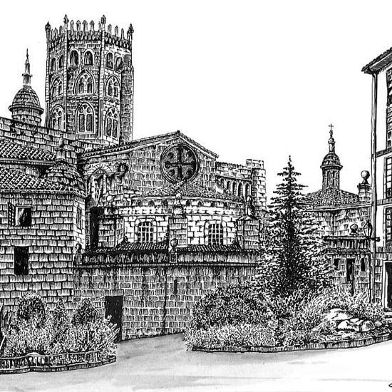 Catedral Ourense Ink Paper Landscaping