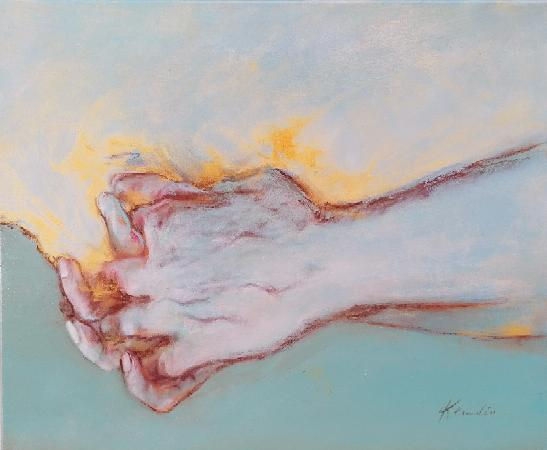 "Sobre la huella de tu mano, nunca te digo adiós" Mixed media Canvas Figure Painting