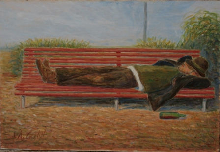 "Descanso del mendigo" Óleo Lienzo Figura