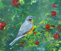 Robin and red berries