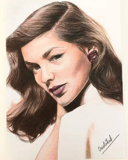 Retrato de Lauren Bacall a color Pencil