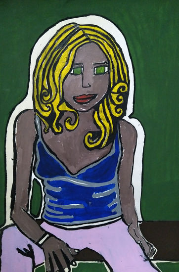 "Niña sentada sobre un banco" Acrylic Paper Portrait